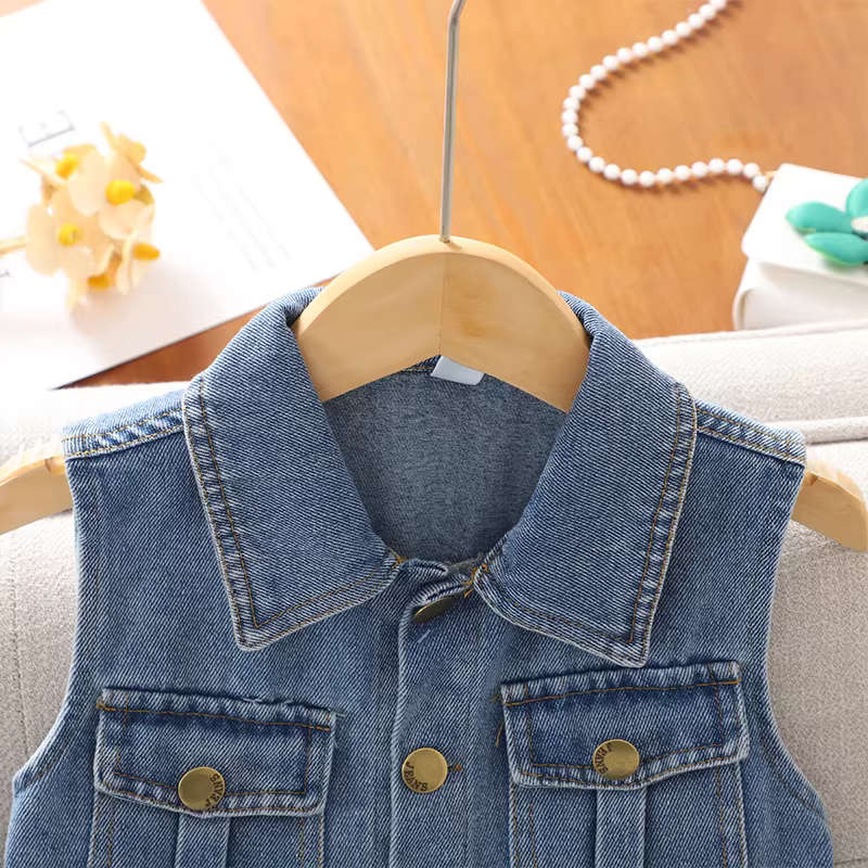 Váy denim bé gái kiểu hè 2025 mới dành cho trẻ lớn, váy hai dây, váy mỏng thời trang cho bé gái