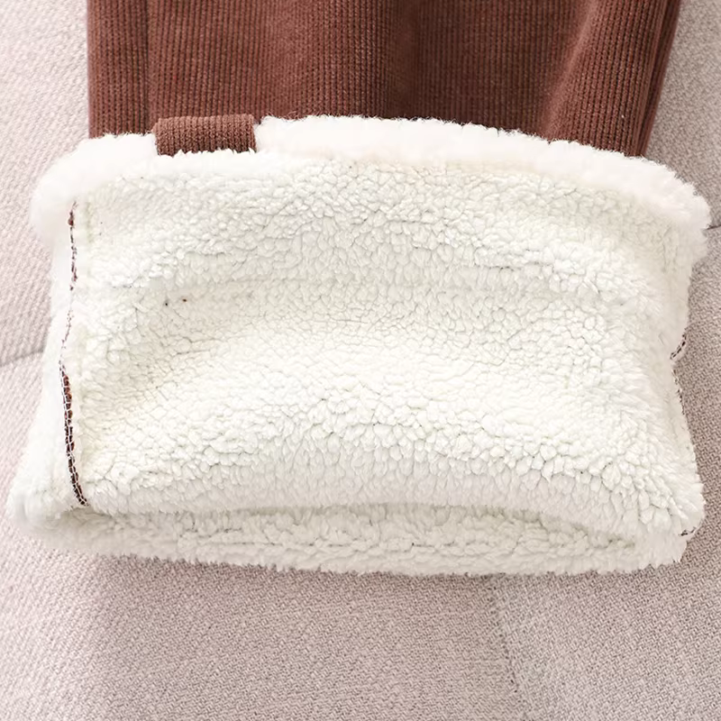 Quần ống đứng lót lông cừu cho bé gái Quần áo mùa đông Quần ống rộng dáng rộng cho trẻ em mùa thu đông 2025 Quần thường ngày cho bé gái kiểu mới