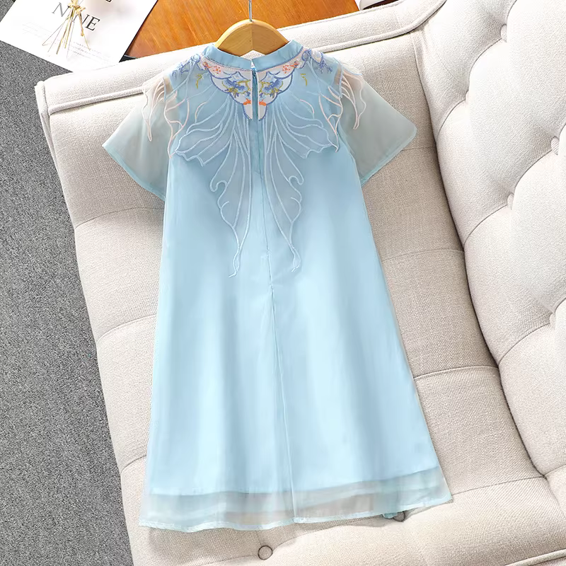 Váy Hanfu cho bé gái 2025, mẫu mới hè, kiểu sườn xám trẻ em, váy công chúa thời trang, váy voan phong cách Trung Hoa cho bé gái