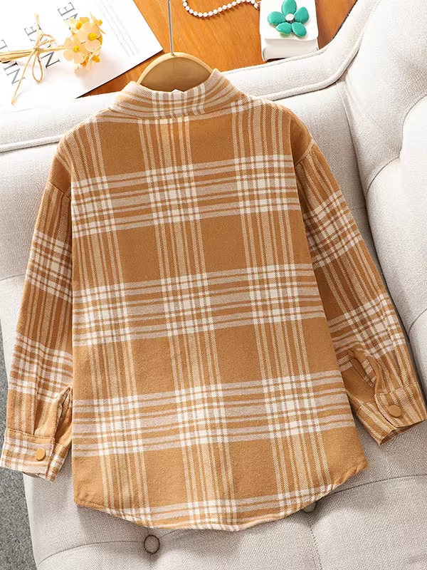 Áo sơ mi dài tay cho bé gái mùa xuân thu 2025 kiểu mới, áo kiểu caro thường ngày cho bé gái lớn, áo sơ mi và áo khoác trẻ em
