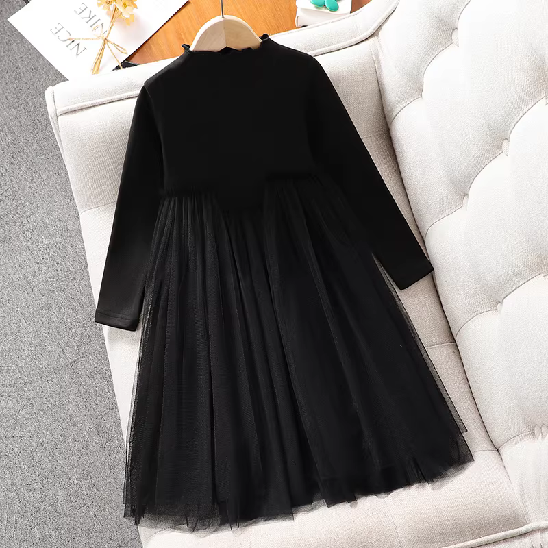 Váy mùa xuân cho bé gái, váy gạc, quần áo trẻ em, váy công chúa lưới phồng màu đen thời trang, váy lót trẻ em cỡ vừa và lớn