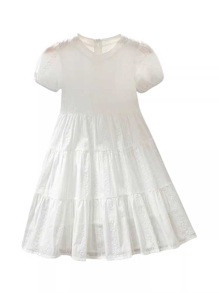 Váy công chúa trắng cho bé gái, kiểu mới hè 2025, váy hè trẻ em, chất liệu cotton mỏng, váy cho bé lớn, trang phục mùa hè.