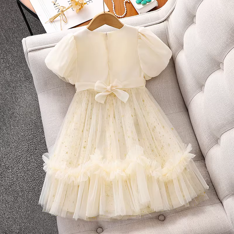 Váy bé gái 2025 kiểu hè mới, váy tutu lưới ngắn tay cho bé gái lớn, váy công chúa bánh ngọt mùa hè