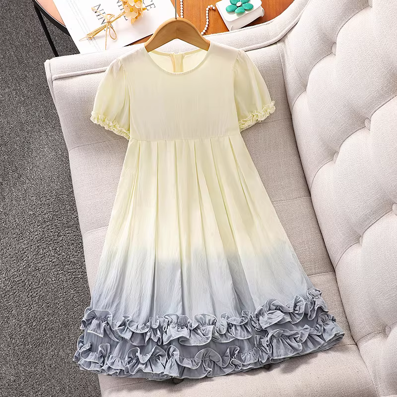 Váy hè 2025 kiểu mới phối màu cao cấp cho bé gái lớn tuổi phong cách Hàn Quốc kiểu công chúa