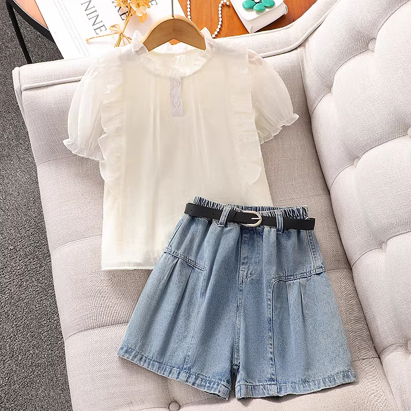 Áo thun bé gái kiểu Hàn Quốc mùa hè 2025, tay ngắn, chất liệu mỏng, kiểu dáng trẻ trung, năng động