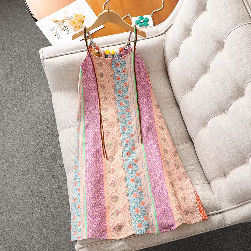 Váy mùa hè mỏng cho bé gái 2025 kiểu mới phong cách boho đi biển váy dây mùa hè