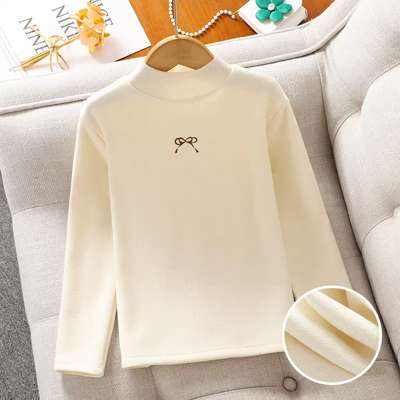 Quần áo mùa đông lớp lót cho bé gái phong cách mới Áo thun cổ cao nửa cổ dày dặn lót lông cừu cho trẻ em mùa thu đông 2025 Quần áo bên trong cho bé gái Quần áo mùa thu