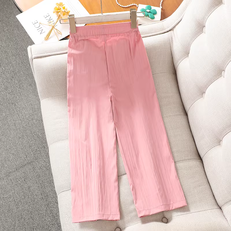 Quần bé gái mùa hè quần mỏng bằng vải lụa băng trẻ em mùa hè quần dài thường ngày thời trang phong cách mới quần ống rộng thẳng cho bé gái
