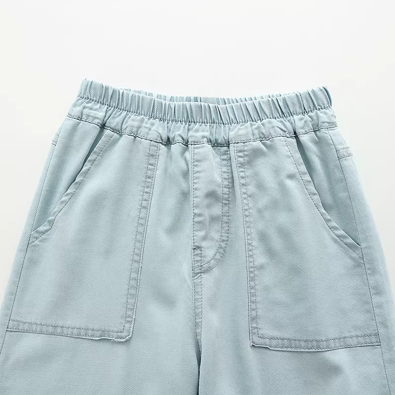 Quần jean Tencel mùa hè cho bé gái, quần ống rộng vải lụa mỏng cho trẻ em, quần chống muỗi thắt nơ mùa hè cho bé gái