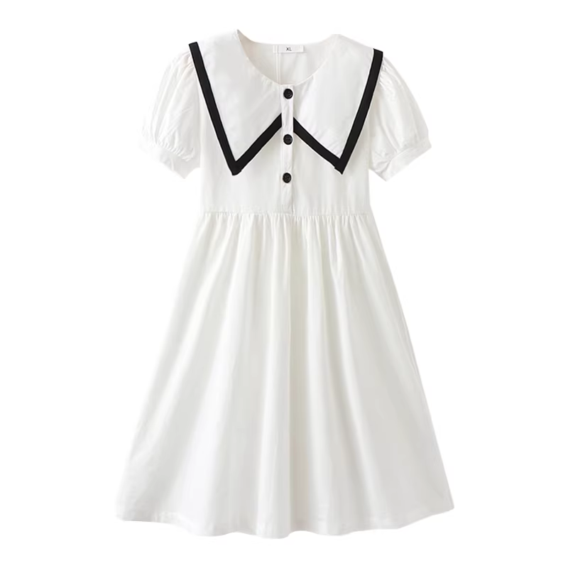 Váy hè bé gái 2025 kiểu mới, váy công chúa trắng thời trang trẻ em, phong cách preppy, váy polo