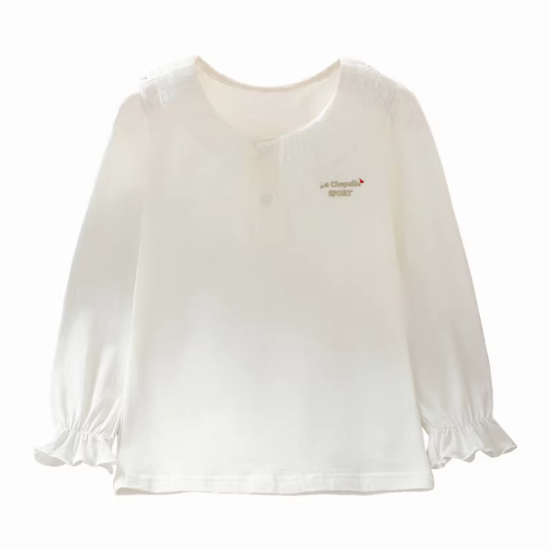 Áo thun dài tay cho bé gái, chất liệu cotton nguyên chất, quần áo trẻ em thời trang xuân thu, áo sơ mi có cổ, trang phục mùa xuân, áo polo cổ búp bê cho trẻ em.