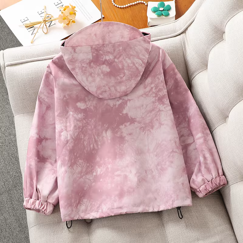 Áo khoác xuân thu cho bé gái, áo khoác gió có mũ trùm đầu ngoài trời mới năm 2025 cho bé gái lớn, quần áo mùa thu, áo khoác dài tay thường ngày cho trẻ em