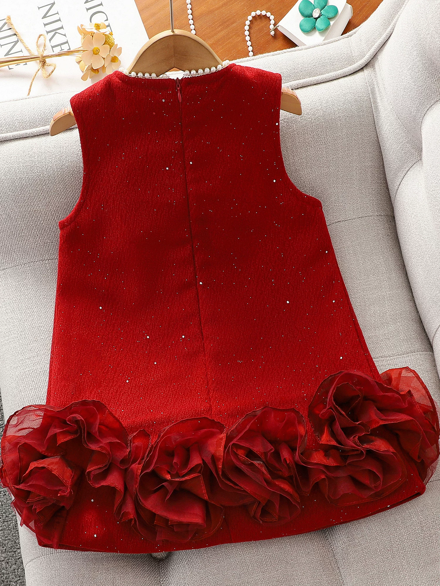Bộ trang phục mùa đông kiểu vest của Chanel dành cho bé gái, váy áo len năm mới dành cho bé gái lớn, bộ váy năm mới mùa thu đông dành cho trẻ em