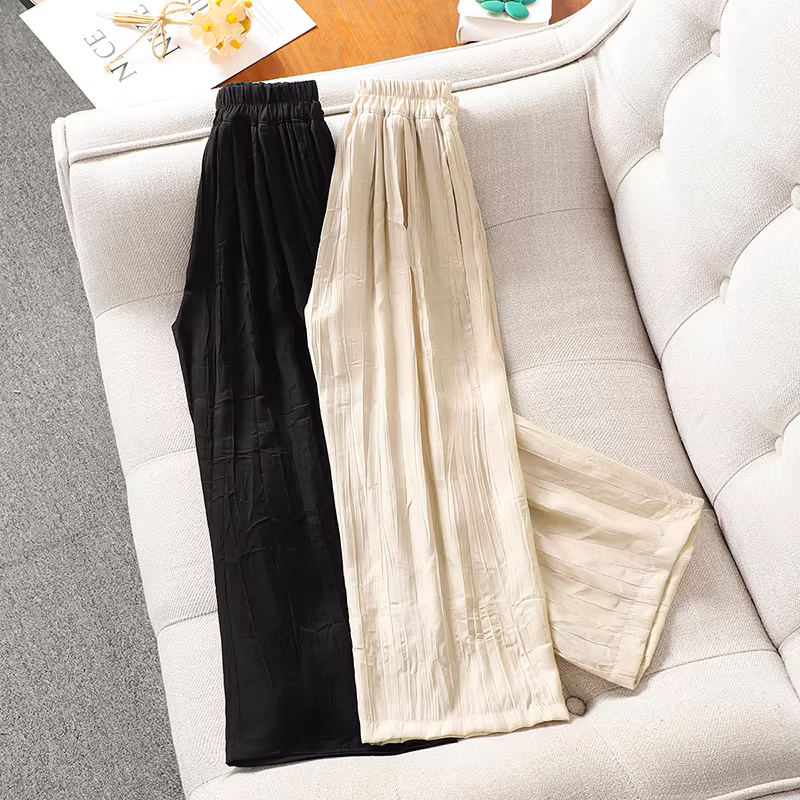 Quần ống rộng nữ mùa hè 2025 kiểu mới, quần đen rộng rãi, phong cách Nhật Bản, quần dài xếp ly nữ