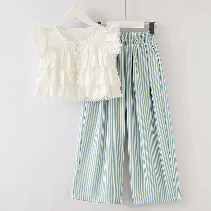 Quần ống rộng vải lụa đá mùa hè 2025 dành cho bé gái, quần thẳng dáng suông trẻ em, quần mùa hè chống muỗi cho bé gái