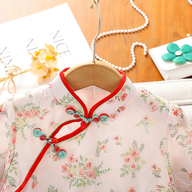 Váy sườn xám kiểu Trung Quốc dành cho bé gái, váy Hanfu cải tiến theo phong cách Trung Quốc mới dành cho trẻ em, váy mùa hè mới dành cho bé gái năm 2025
