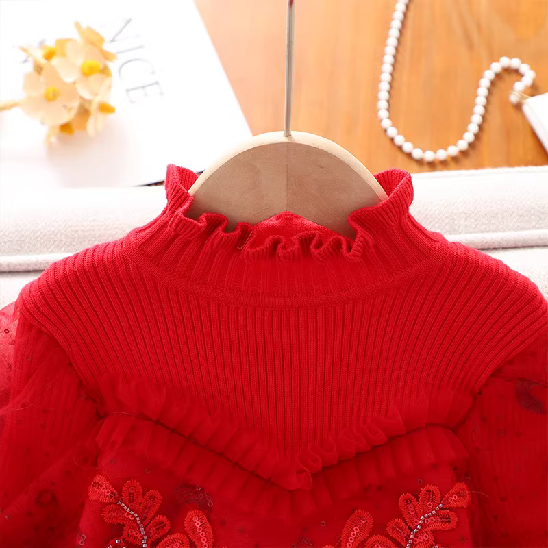 Váy kiểu Chanel nhỏ nhắn cho bé gái mặc mùa đông 2025 Quần áo năm mới màu đỏ cho bé gái Váy công chúa Váy chào mừng năm mới cho trẻ em
