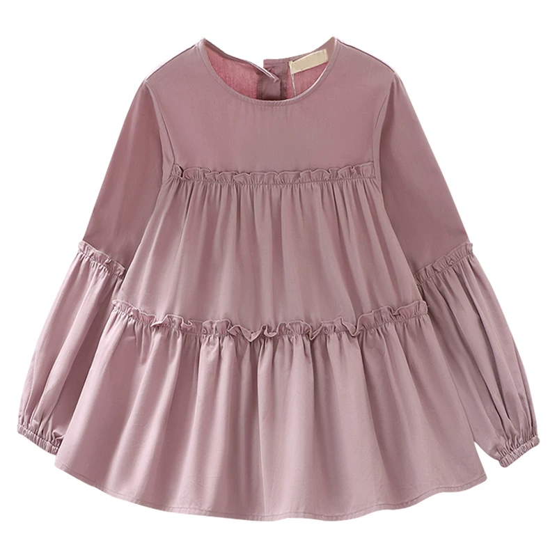 Áo sơ mi cotton nguyên chất cho bé gái, kiểu dáng thời trang xuân thu 2025, áo sơ mi dài tay kiểu búp bê, áo lót, áo trên, áo sơ mi trẻ em