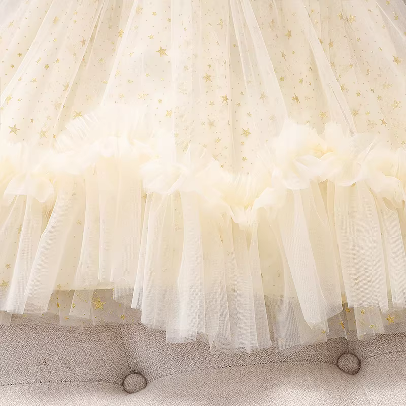 Váy bé gái 2025 kiểu hè mới, váy tutu lưới ngắn tay cho bé gái lớn, váy công chúa bánh ngọt mùa hè