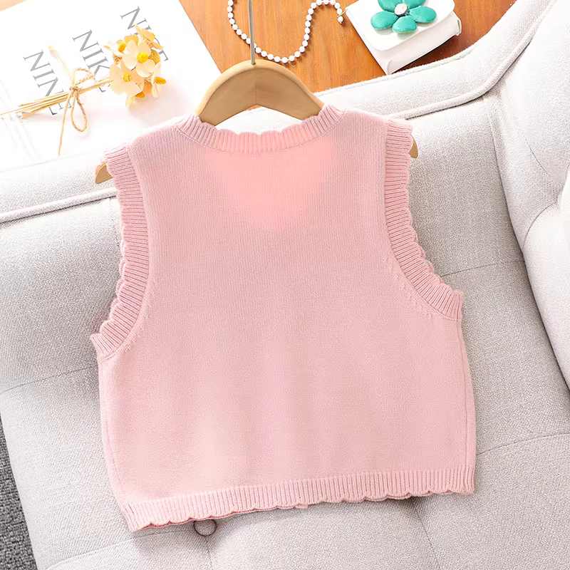 Áo gile bé gái xuân thu 2025 kiểu mới, áo len dệt kim cho bé gái lớn, áo kiểu thường ngày mùa thu