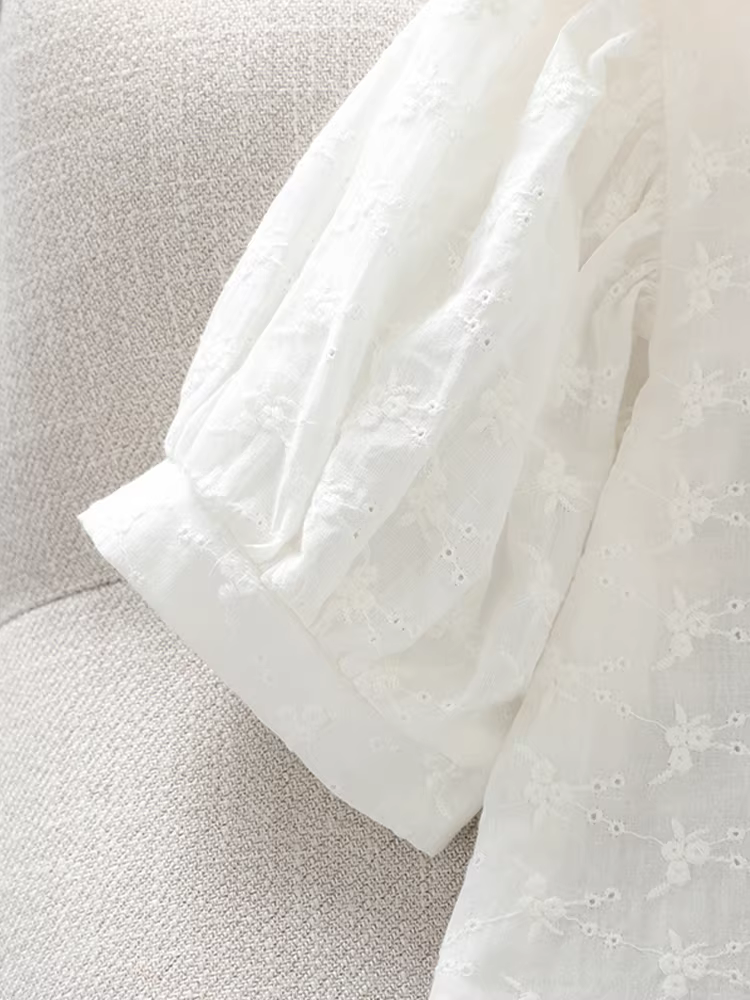 Áo sơ mi ngắn tay bé gái hè 2025 mẫu mới áo mùa hè trẻ em tay bồng chất liệu cotton nguyên chất áo cotton linen trắng cho bé lớn