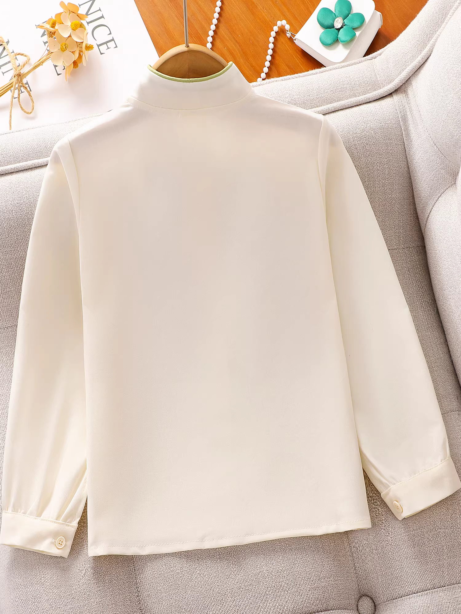 Áo sơ mi dài tay phong cách Trung Hoa dành cho bé gái 2025, quần áo mùa thu mới cho bé gái lớn, áo sơ mi trắng, quần áo trẻ em, áo kiểu thường ngày mùa xuân thu