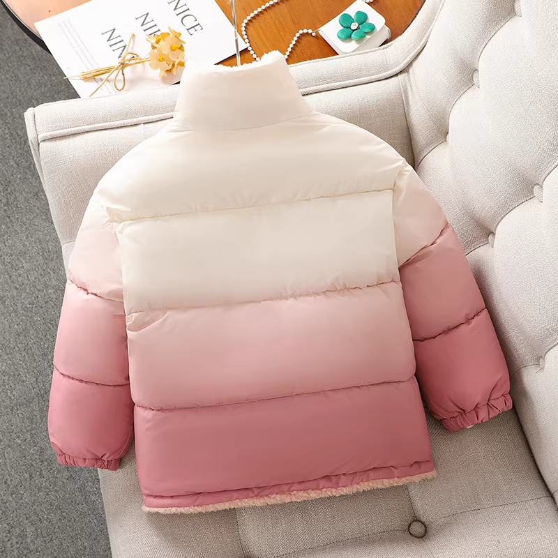 Áo khoác cotton có thể đảo ngược dành cho bé gái, quần áo mùa thu đông, áo khoác ngoài dày dặn ấm áp cho trẻ em, áo khoác nhung phối màu thời trang cho bé gái