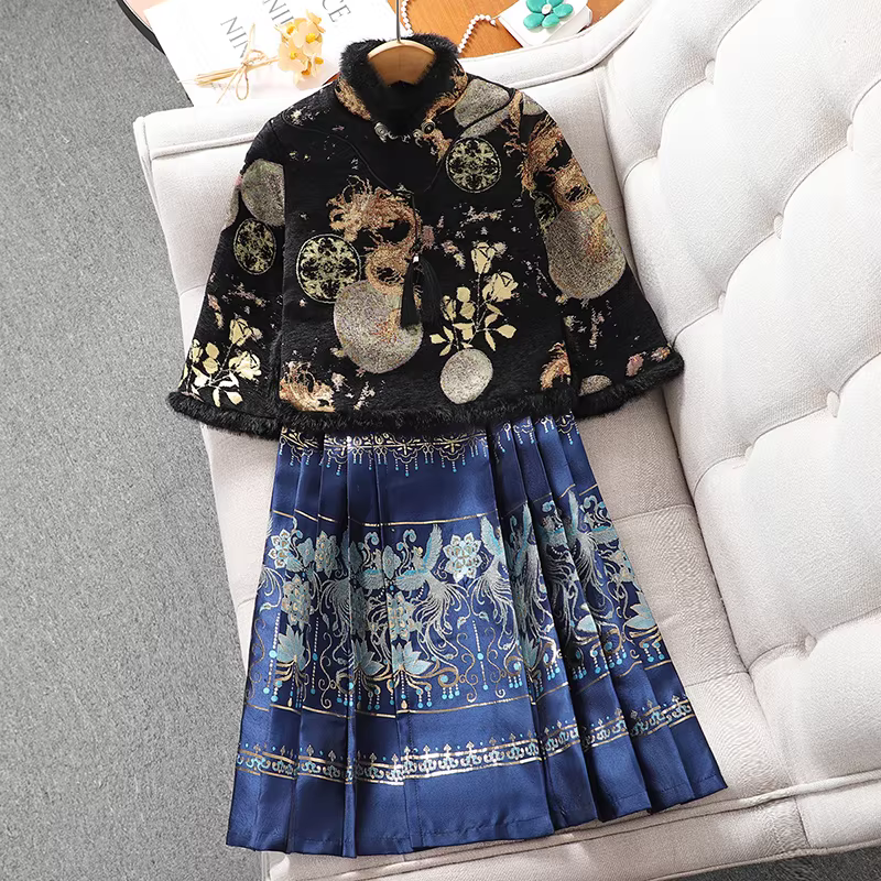 Bộ váy Hanfu Mamian cho bé gái, Trang phục Đường phục cho bé gái, Trang phục Tết Nguyên đán, Váy Tết Nguyên đán kiểu Trung Hoa cho trẻ em, Quần áo Tết Nguyên đán 2025