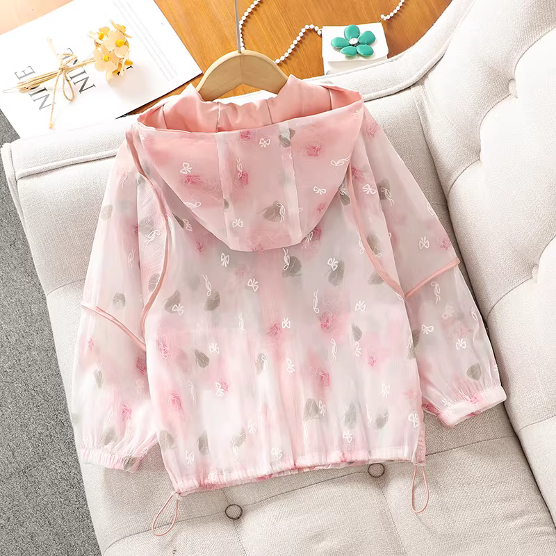Quần áo chống nắng mỏng mùa hè dành cho bé gái Áo khoác có mũ trùm đầu mới dành cho trẻ em Áo khoác nhanh khô thời trang dành cho bé gái Quần áo họa tiết hoa mùa hè dành cho bé gái
