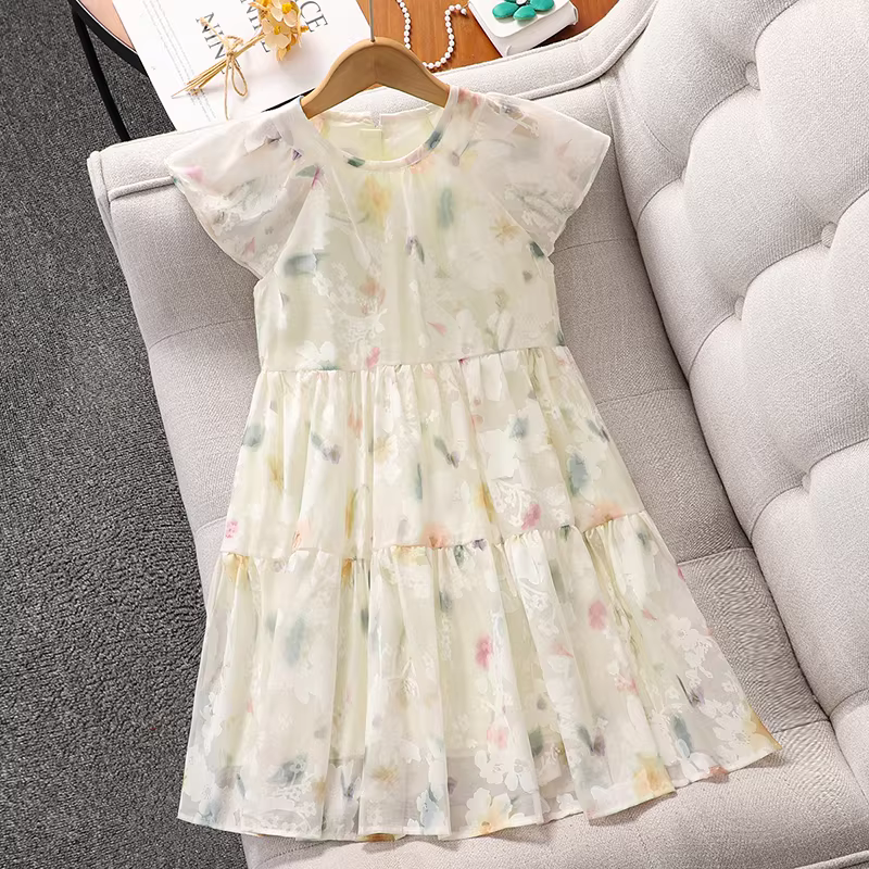 Váy hè kiểu mới 2025 cho bé gái, váy công chúa hoa xinh xắn, váy voan mỏng mùa hè cho trẻ em