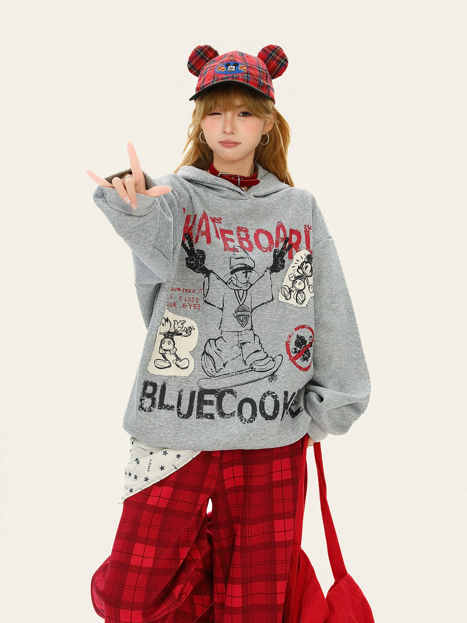 Áo hoodie vẽ tay phong cách vintage kiểu Mỹ dành cho nữ, áo sweatshirt dáng rộng thoải mái phong cách lười biếng mùa thu.