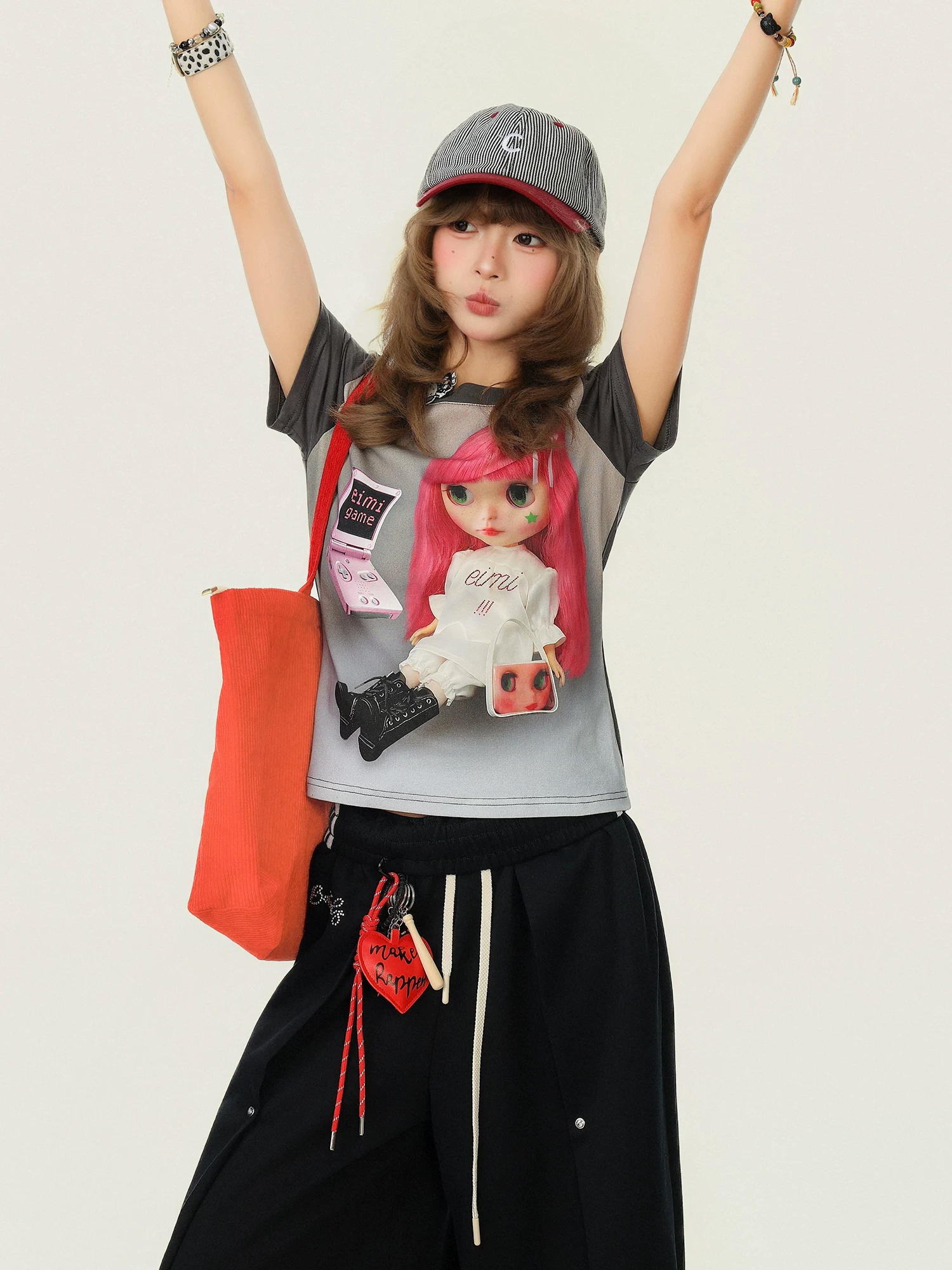 Áo thun ngắn tay in hình cô gái hoạt hình phong cách Y2K dành cho nữ, áo crop top dáng ôm phong cách Hàn Quốc mùa hè.