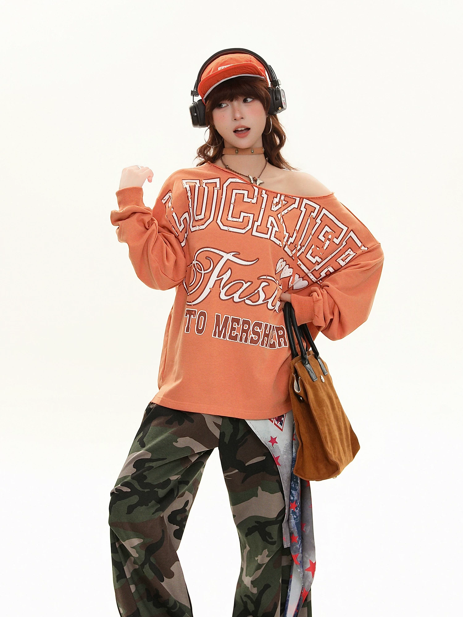Áo sweatshirt nữ tay dài kiểu Mỹ Bulu Biscuit, phong cách ngọt ngào, cá tính, chất liệu mềm mại, dáng rộng, thoải mái, mùa thu 2025.