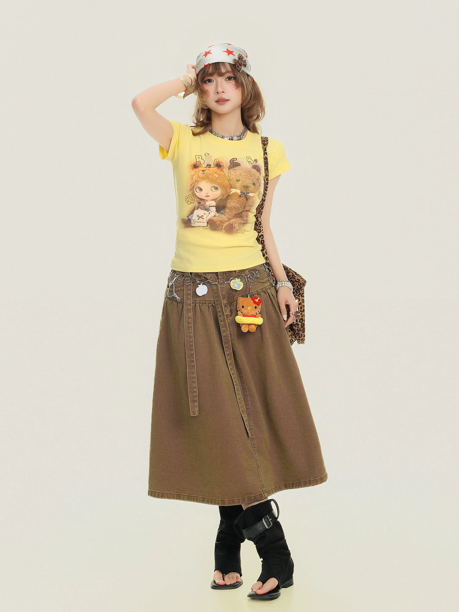 Váy denim phong cách đại học cổ điển kiểu Mỹ Bulu Biscuit dành cho nữ, dáng rộng, tôn dáng, dài vừa phải, váy chữ A đa năng.