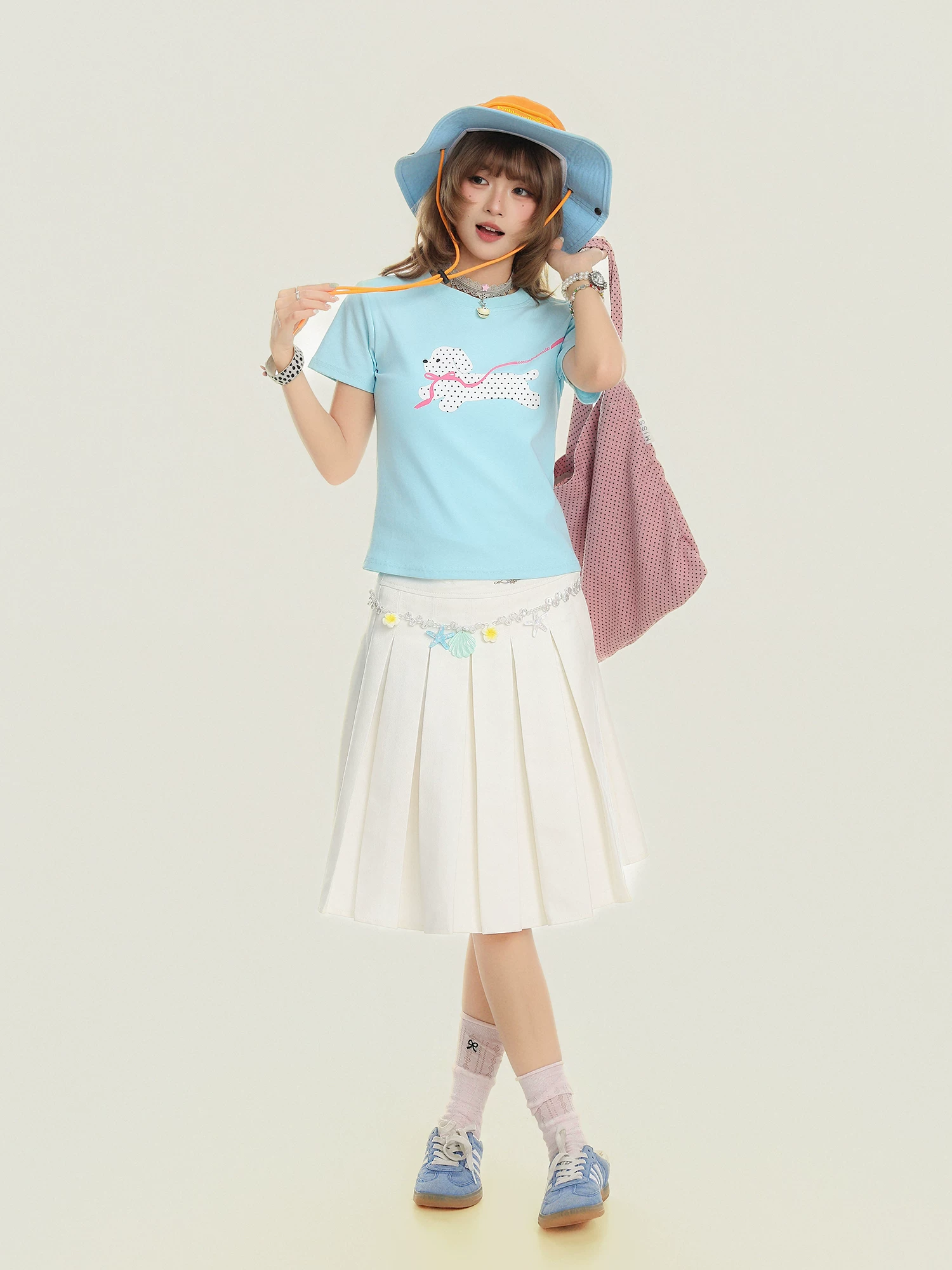 Váy denim xếp ly kiểu học viện Purlu Biscuit Sweet dành cho nữ, váy ngắn chữ A eo cao giúp thon gọn dáng người, phong cách thường ngày mùa hè.