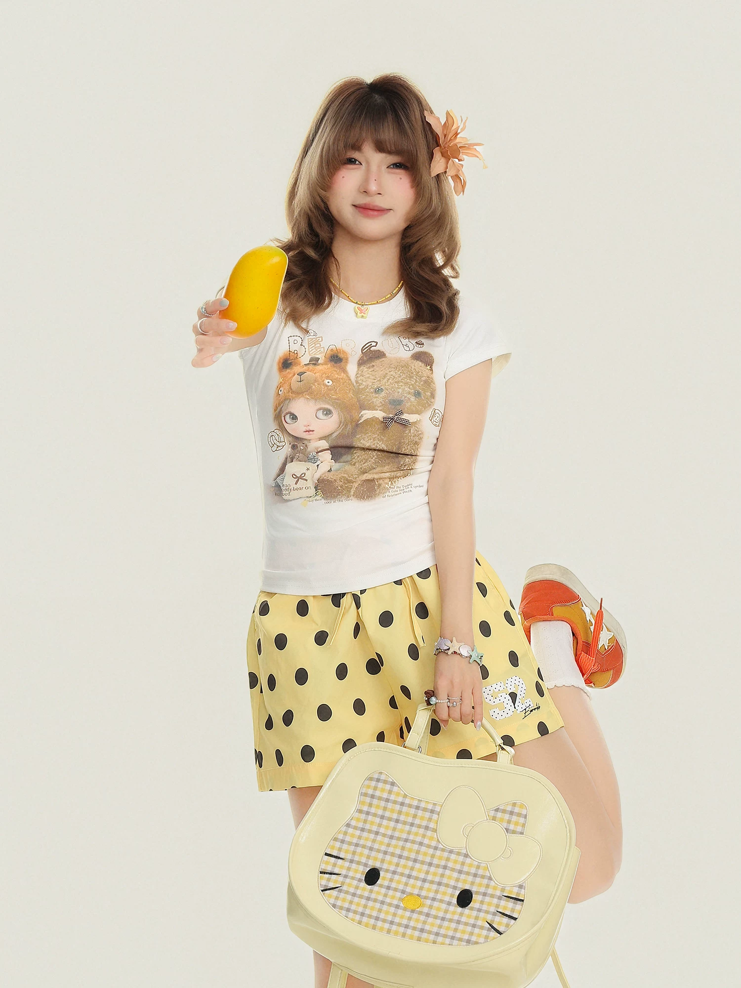 Bulu Biscuit Sweet Cool Spicy Girl Phong Cách Hoạt Hình Gấu Áo Thun Nữ Tay Ngắn Cho Nữ Mùa Hè Slim Fit Ngắn Top