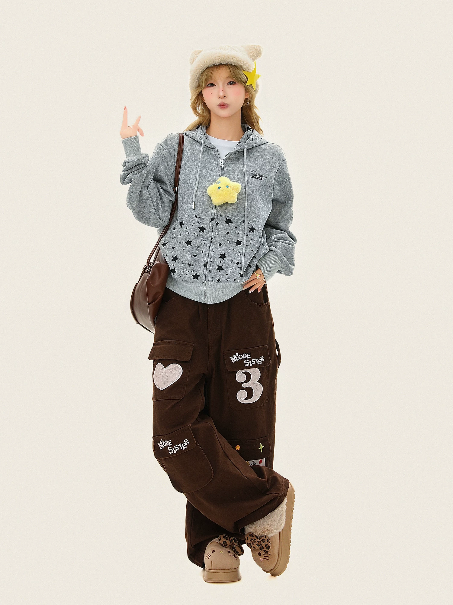Áo khoác có mũ trùm đầu hình ngôi sao dễ thương và ngọt ngào dành cho nữ, áo khoác cardigan dáng rộng, đa năng, hợp thời trang.