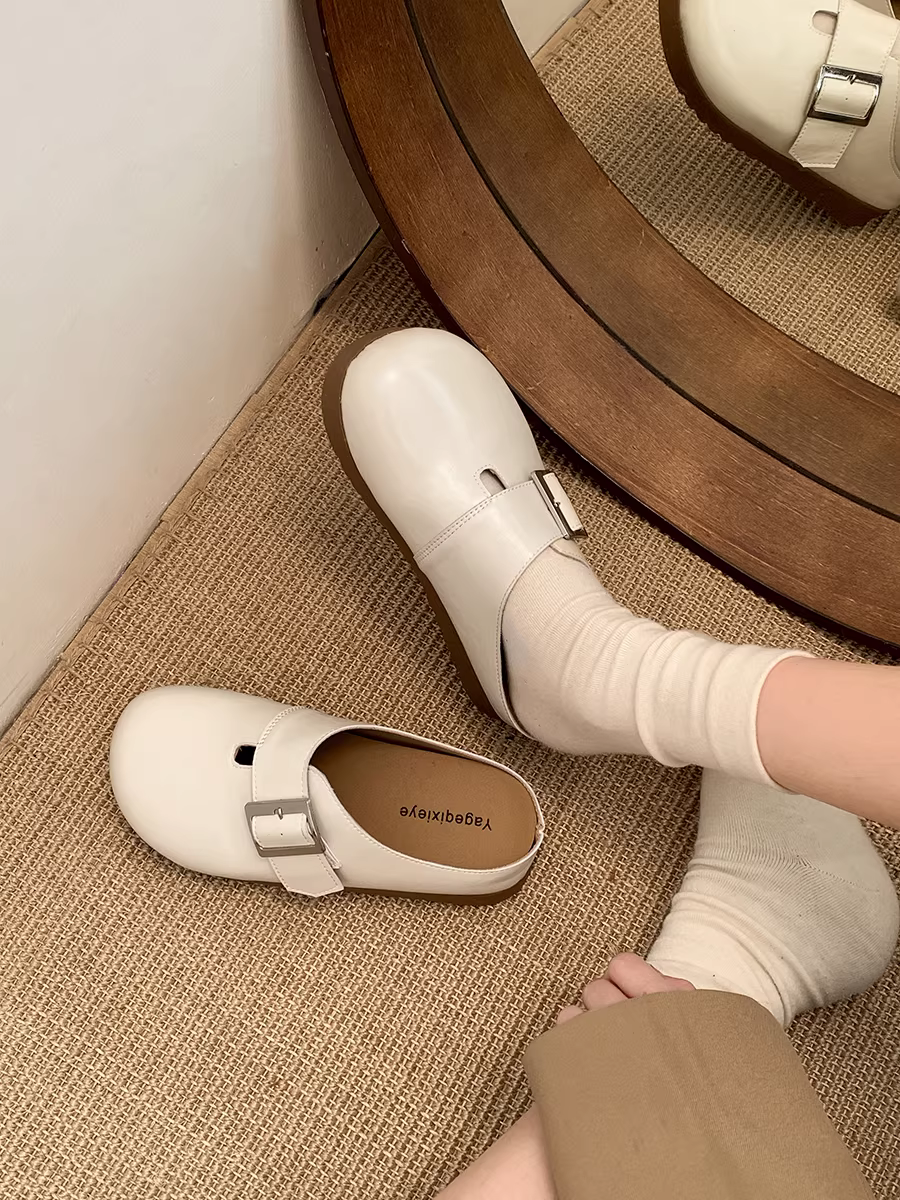 Giày Birkenstock đế dày kiểu cổ điển Nanzai Nandong dành cho nữ 2025, mẫu mới mùa thu, kiểu lười, mũi kín, nửa dép