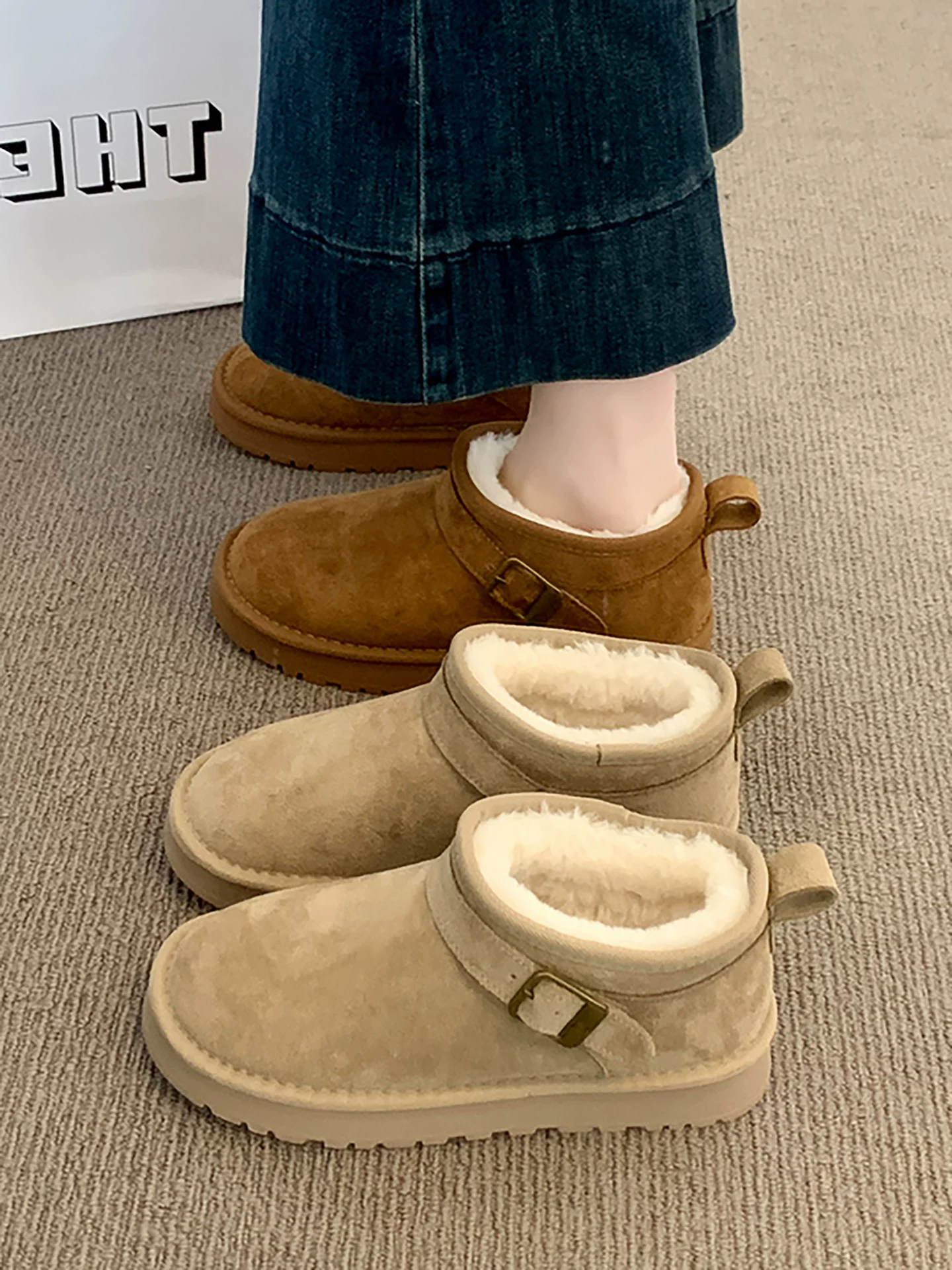 Giày bốt tuyết đế dày giữ ấm tăng chiều cao phổ biến dành cho nữ, mẫu mới mùa đông 2025, lót lông cừu dày dặn, chống trơn trượt, giày cotton đi ngoài trời