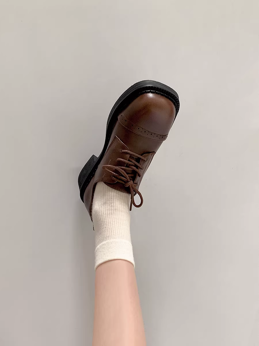 Giày da nữ kiểu Anh cổ điển, gót dày, cổ sâu, kiểu dáng mới mùa thu 2025, phối chân váy, siêu hot, kiểu Mary Jane