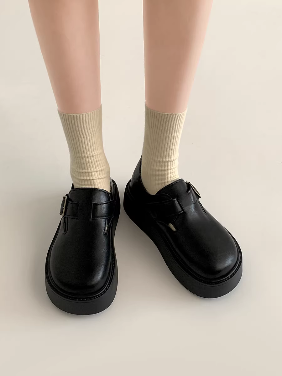 Giày da đế dày kiểu Anh dành cho nữ, bộ sưu tập thu đông 2025 mới, đa năng phối cùng chân váy, giày tăng chiều cao kiểu Birkenstock.