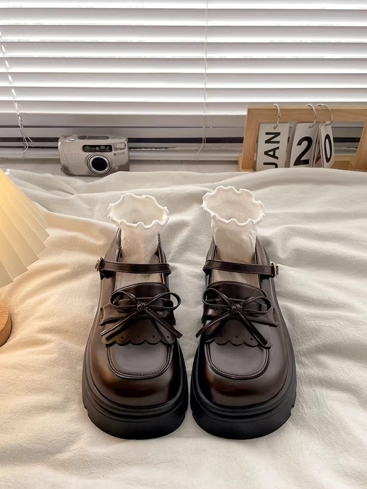 Giày Mary Jane đế dày kiểu Pháp màu nâu dành cho nữ, mẫu thu đông 2025 mới, giày cao gót đế thô tăng chiều cao.