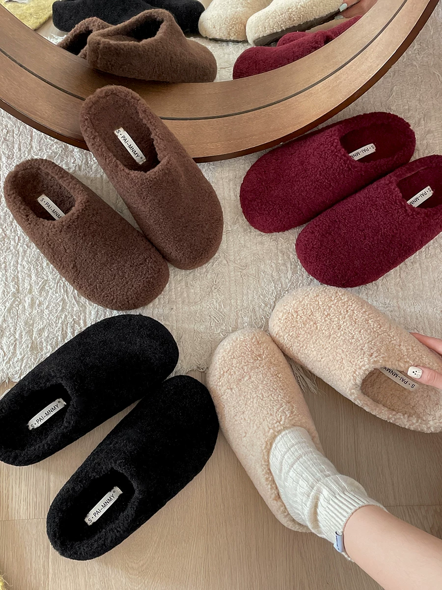 Nan Zai Nan Fang Dép lông dày đế dày cao cấp dành cho nữ, thích hợp để mang ngoài trời, dép bông kiểu Birkenstock mũi kín mùa thu đông 2025 mới.
