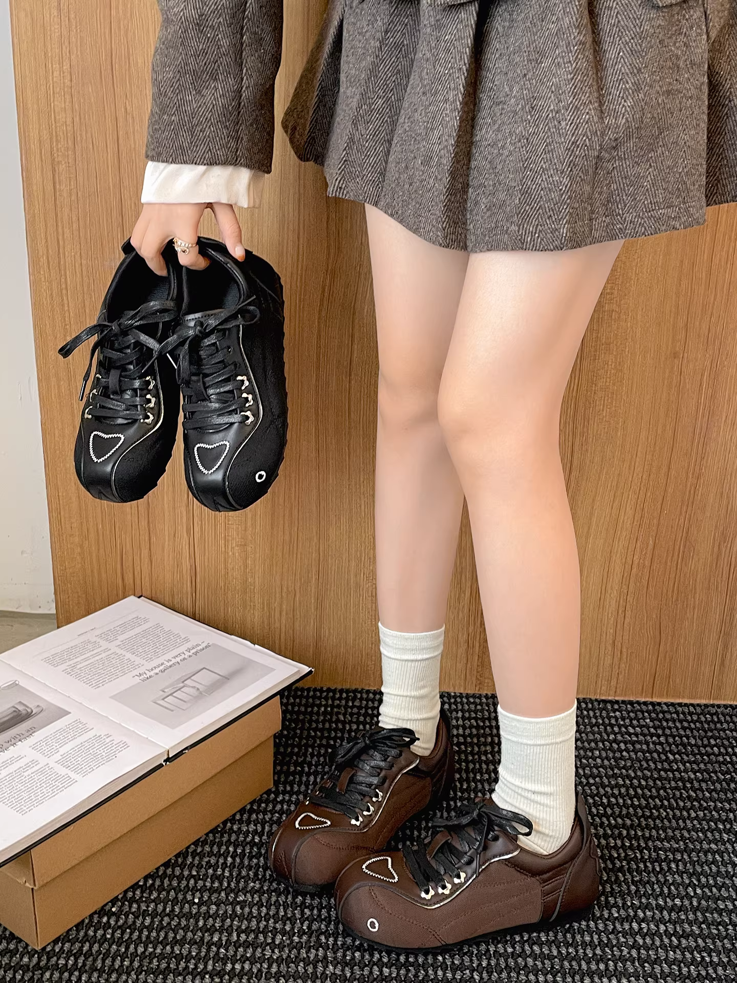 Giày thể thao đế dày kiểu Nanzai cổ điển dành cho nữ, giày thể thao tăng chiều cao mùa thu đông 2025 mới, giày thể thao phong cách Agan.