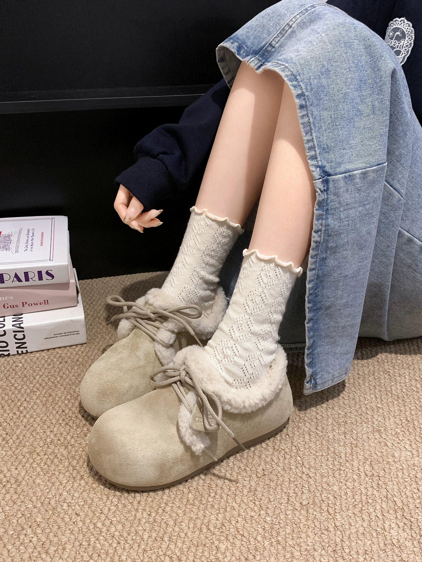 Giày Birkenstock đế dày lót lông cừu giữ ấm đa năng kiểu cổ điển Nam Trung Quốc dành cho nữ 2025 Mẫu mới mùa đông Giày cotton dày dặn