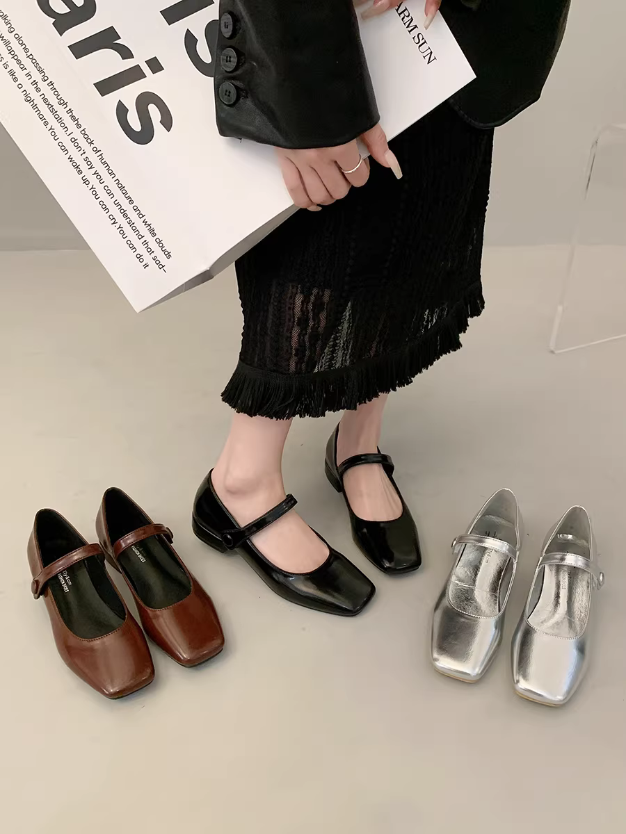 Giày nữ kiểu Pháp cổ tích, mùa thu 2025, kiểu dáng đa năng, đế thấp, retro, kiểu Mary Jane.
