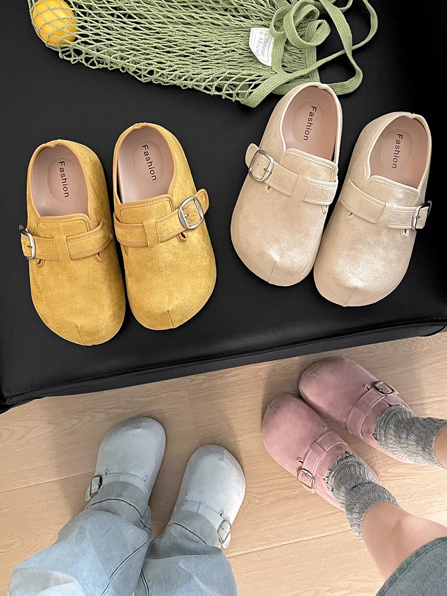 Dép đế xuồng kín mũi chống trơn dành cho nữ, kiểu dáng retro mới mùa thu 2025, kiểu Birkenstock nửa dép.