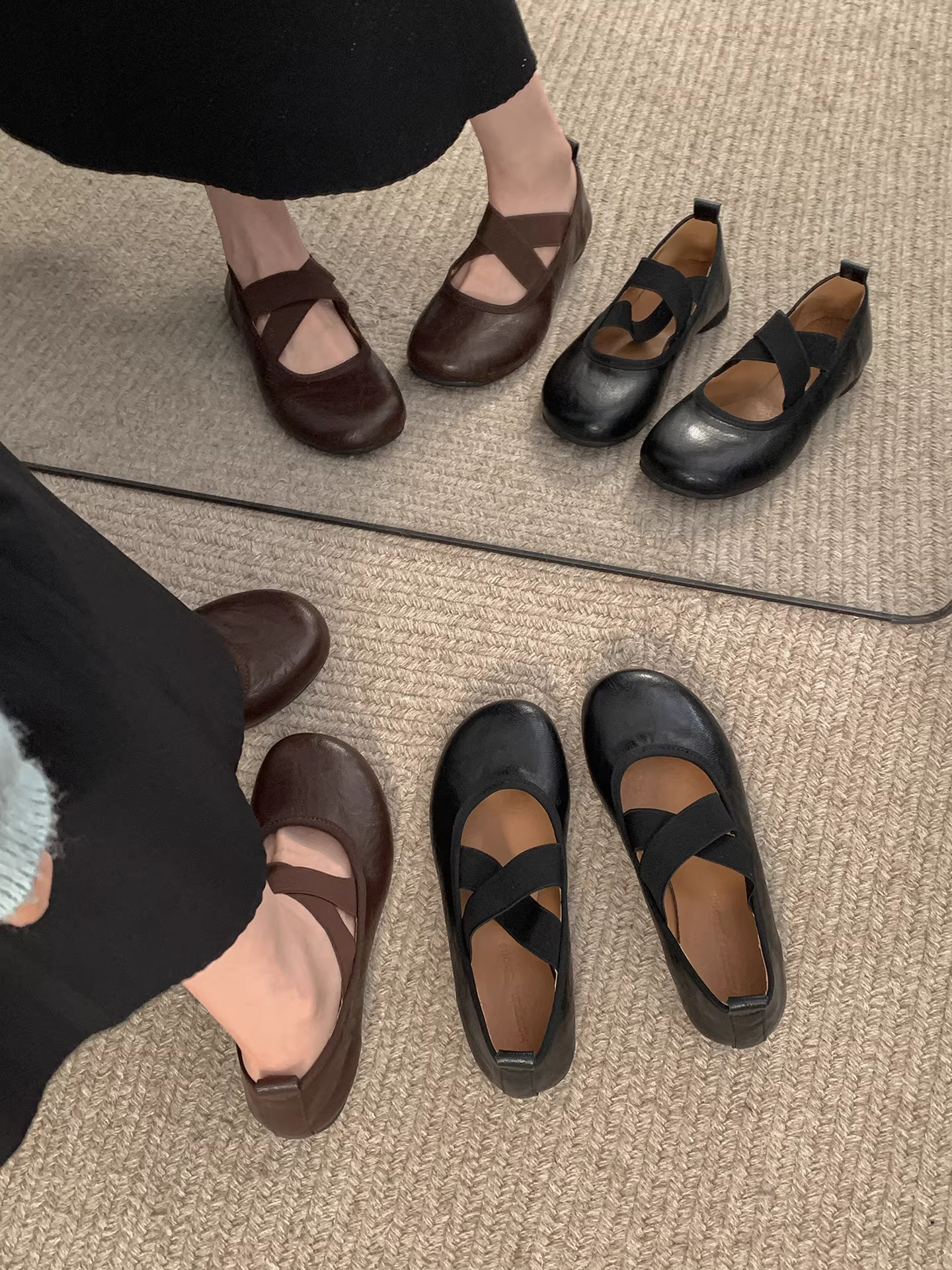 Giày bệt nữ màu đen cổ điển, kiểu dáng mới mùa thu 2025, thích hợp phối cùng chân váy, giày Mary Jane đế mềm.