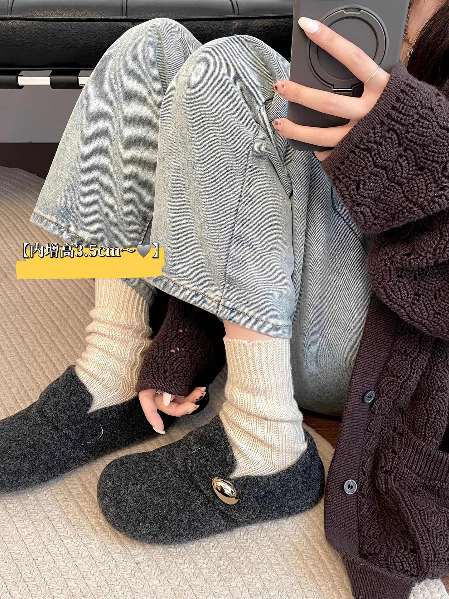 Giày lông dày đế dày kiểu cổ điển Nanzai dành cho nữ, đi ngoài trời, giày mùa đông mới năm 2025, ấm áp, lót lông mềm mại, chống trơn trượt, kiểu Birkenstock.