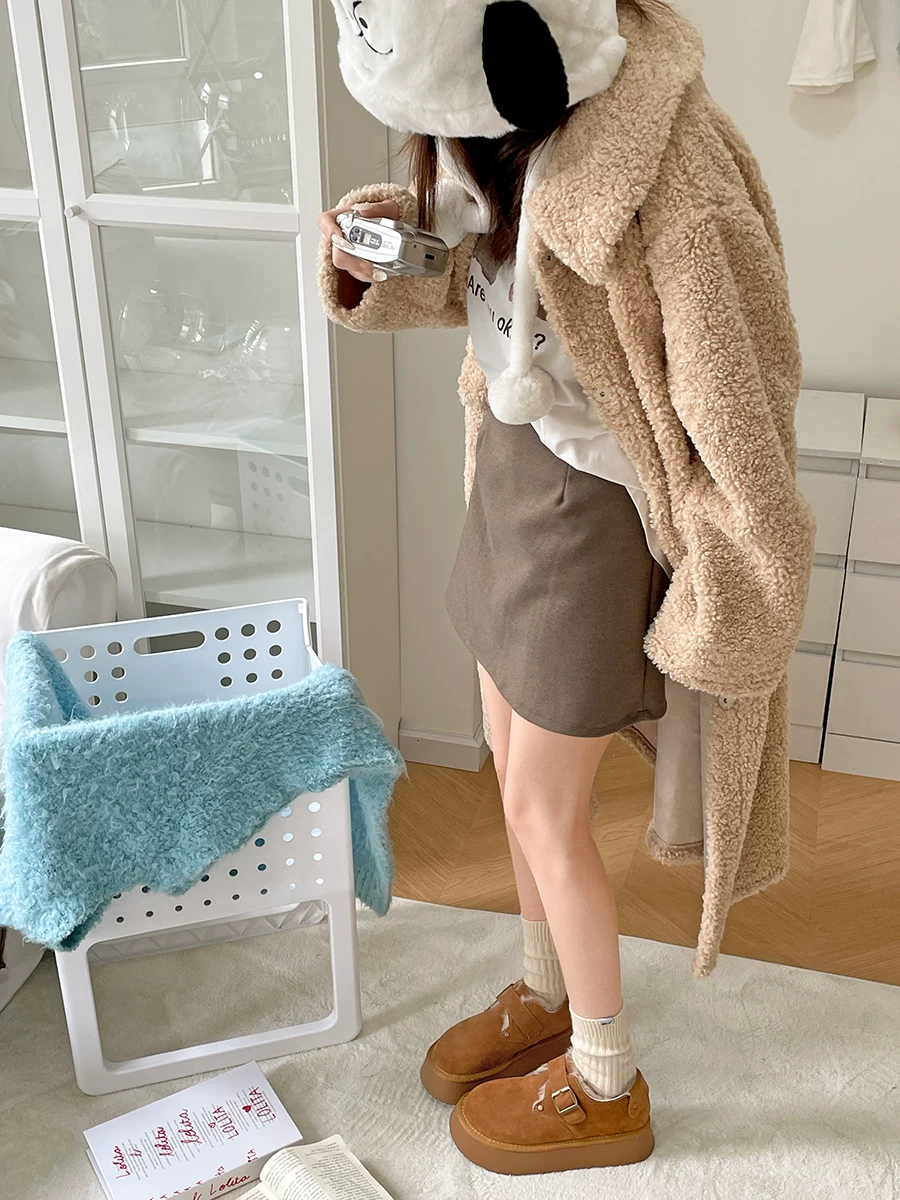 Giày bốt đi tuyết đế dày dành cho nữ của Nan Zai Nan, mẫu mùa đông mới 2025, giày kiểu Birkenstock lót lông cừu, giày cotton tăng chiều cao, chống trơn trượt.